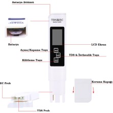 UniChrome Tds & Ec Metre LCD Ekranlı LED Işıklı Taşınabilir Su Kalite Analiz Cihazı