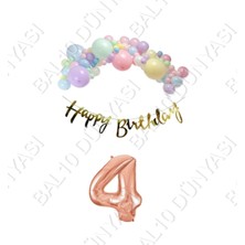 Bal10 Dünyası Happy Bırthday Gold Yazılı Kaligrafi Banner Makaron Balon Seti 4 Yaş Rose Gold Set Doğum Günü