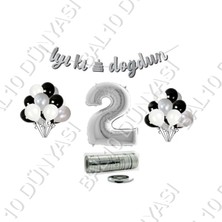 Bal10 Dünyası Rafya Ipli 2 Yaş Gümüş Folyo Balon Iyiki Doğdun Yazılı Banner Balon Set Doğum Günü