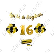 Bal10 Dünyası Rafya Ipli 16 Yaş Gold Folyo Balon Iyiki Doğdun Yazılı Banner Balon Set Doğum Günü