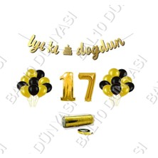 Bal10 Dünyası Rafya Ipli 17 Yaş Gold Folyo Balon Iyiki Doğdun Yazılı Banner Balon Set Doğum Günü