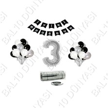 Bal10 Dünyası Rafya Ipli 3 Yaş Gümüş Folyo Balon Set Doğum Günü