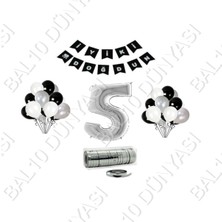 Bal10 Dünyası Rafya Ipli 5 Yaş Gümüş Folyo Balon Set Doğum Günü