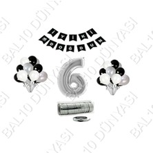 Bal10 Dünyası Rafya Ipli 6 Yaş Gümüş Folyo Balon Set Doğum Günü