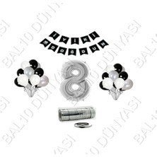 Bal10 Dünyası Rafya Ipli 8 Yaş Gümüş Folyo Balon Set Doğum Günü