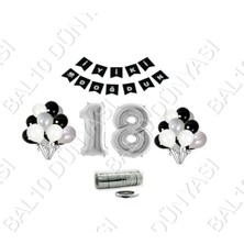 Bal10 Dünyası Rafya Ipli 18 Yaş Gümüş Folyo Balon Set Doğum Günü