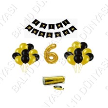 Bal10 Dünyası Rafya Ipli 6 Yaş Gold Folyo Balon Set Doğum Günü