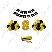 Bal10 Dünyası Rafya Ipli 8 Yaş Gold Folyo Balon Set Doğum Günü