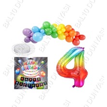 Bal10 Dünyası Iyiki Doğdun Yazılı Banner 4 Yaş Gökkuşağı Temalı Balon Seti Doğum Günü