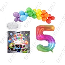 Bal10 Dünyası Iyiki Doğdun Yazılı Banner 5 Yaş Gökkuşağı Temalı Balon Seti Doğum Günü