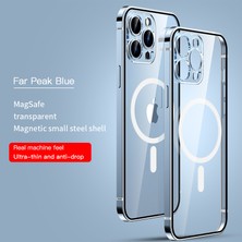 MTK Moveteck Apple iPhone 11 Pro Max Uyumlu Kılıf Kamera Korumalı Parlak Kenarlı Renkli Magsafe Manyetik Arkası Şeffaf Silikon