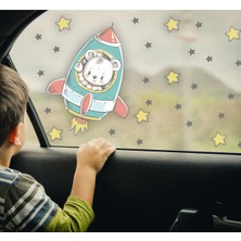 Msticker Uzay Mekiğinde Sevimli Ayıcık Araba Camı Sticker-Çocuklar Için Yolculuk Stickerı