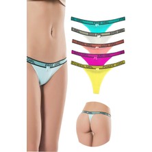 5 Adet Beli Yazılı Pamuk Kadın Tanga String Külot