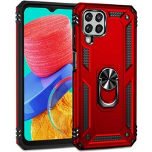 Caseart Samsung Galaxy M33 Kapak Military Yüzüklü Stantlı Panzer Tank Kılıf - Kırmızı