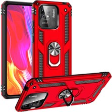 Case World Xiaomi Redmi 10C Kapak Military Yüzüklü Stantlı Panzer Tank Kılıf - Kırmızı