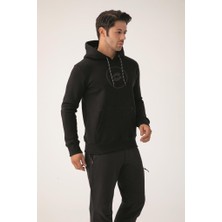 Crozwise Erkek Sweatshirt Siyah Sweatshirt 3 Iplik Kapüşonlu Sweatshirt Erkek