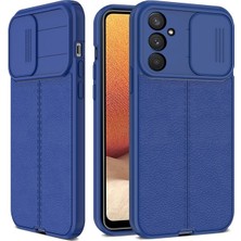 Smcase Samsung Galaxy M23 Kılıf Kamera Sürgülü Deri Dokulu Mat Silikon Lacivert