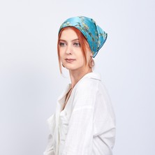 Nomads Felt Turkuaz Fular Bandana Van Gogh Almond Blossoms Yüksek Kalite Dijital Baskı Kadın Kullanımı