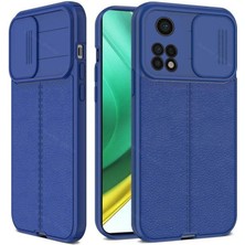 Smcase Xiaomi Redmi Note 11S Global Kılıf Kamera Sürgülü Deri Dokulu Mat Silikon Lacivert