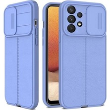 Smcase Samsung Galaxy A53 5g Kılıf Kamera Sürgülü Deri Dokulu Mat Silikon+Nano Glass Koruyucu Mor