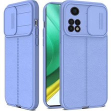 Smcase Xiaomi Redmi Note 11S Global Kılıf Kamera Sürgülü Deri Dokulu Mat Silikon Mor