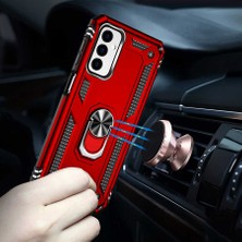 Smcase Samsung Galaxy M23 Kılıf Vega Sert Silikon Tank Standlı Yüzüklü Mıknatıslı Kırmızı