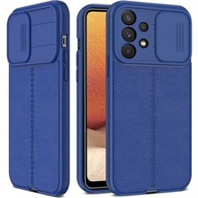 Smcase Samsung Galaxy A53 5g Kılıf Kamera Sürgülü Deri Dokulu Mat Silikon Lacivert