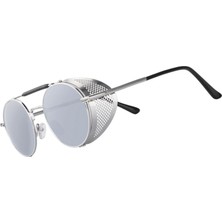 Malory Yuvarlak Steampunk Güneş Gözlüğü UV400 Koruma Yan Kalkan Gözlük Unisex Gümüş Lens (Yurt Dışından)