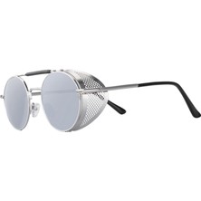 Malory Yuvarlak Steampunk Güneş Gözlüğü UV400 Koruma Yan Kalkan Gözlük Unisex Gümüş Lens (Yurt Dışından)