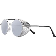 Malory Yuvarlak Steampunk Güneş Gözlüğü UV400 Koruma Yan Kalkan Gözlük Unisex Gümüş Lens (Yurt Dışından)