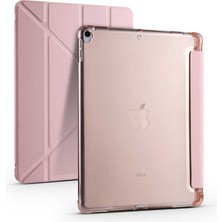 noktaks - Apple iPad 10.2 2021 (9.Nesil) - Tablet Kılıfı Kalem Bölmeli Korumalı Standlı Tri Folding Kılıf - Rose Gold