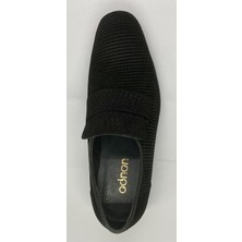 Adnan Shoes Erkek Siyah  Süet Örgü Baskı Deri Dikişli Gerçek Kösele El Yapımı Ayakkabı