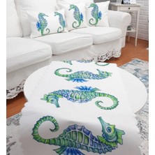 Körfez Kırlent Marin Desen Kırlent Kılıfı Runner 3+1 Kombin Set