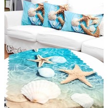 Körfez Kırlent Marin Desen Kırlent Kılıfı Runner 3+1 Kombin Set