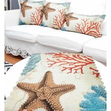 Körfez Kırlent Marin Desen Kırlent Kılıfı Runner 3+1 Kombin Set