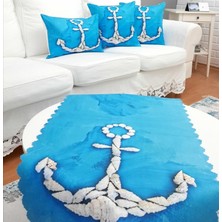 Körfez Kırlent Marin Mavi Çapa Baskılı 4 Lü Kombin Set