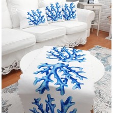 Körfez Kırlent Marin Mavi Mercan Baskılı 4 Lü Kombin Set