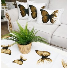 Körfez Kırlent Trend Kelebek Desen Kahve 4 Lü Kombin Set