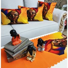 Körfez Kırlent Afrikalı Kadın Baskılı 4 Lü Kombin Set