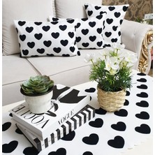 Körfez Kırlent Trend Kalp Desen Siyah Beyaz 4 Lü Kombin Set