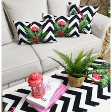 Körfez Kırlent Tropikal Zigzag Desen 4 Lü Kombin Set