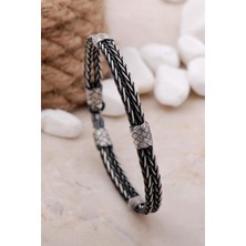 Sümer Telkari Kazaziye Işlemeli 20,5 cm Örgü Gümüş Erkek Bileklik 3883