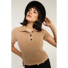 Açelya Okcu Polo Yaka Kısa Kol Kazak