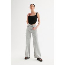 Açelya Okcu Yanı Yırtık Yüksek Bel Ispanyol Paça Jean