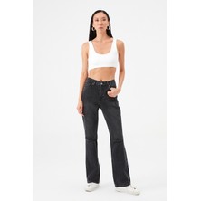 Açelya Okcu Yüksek Bel Ispanyol Paça Dizi Yırtık Jean