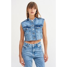 Açelya Okcu Crop Kot Yelek