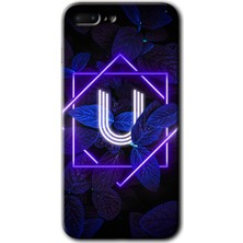 Bera Aksesuar iPhone 8 Plus Kılıf Hd Desen Baskılı Arka Kapak - Dark Neon Yaprak U Harfi