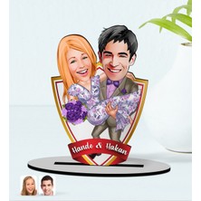 BK Kişiye Özel Isimli Sevgililer Karikatürlü Ahşap Biblo Model-56