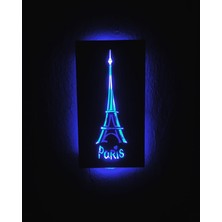 Çakra Rgb Kumandalı Paris LED Işıklı Tablo Ahşap 50X32CM