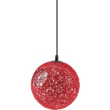 Kesoto DIA.20CM Rattan Top Şekli Kolye Abajur Asılı Loft Tavan Lambası Ev Oturma Odası Için Yemek Odası Yatak Odası Dekor - Kırmızı